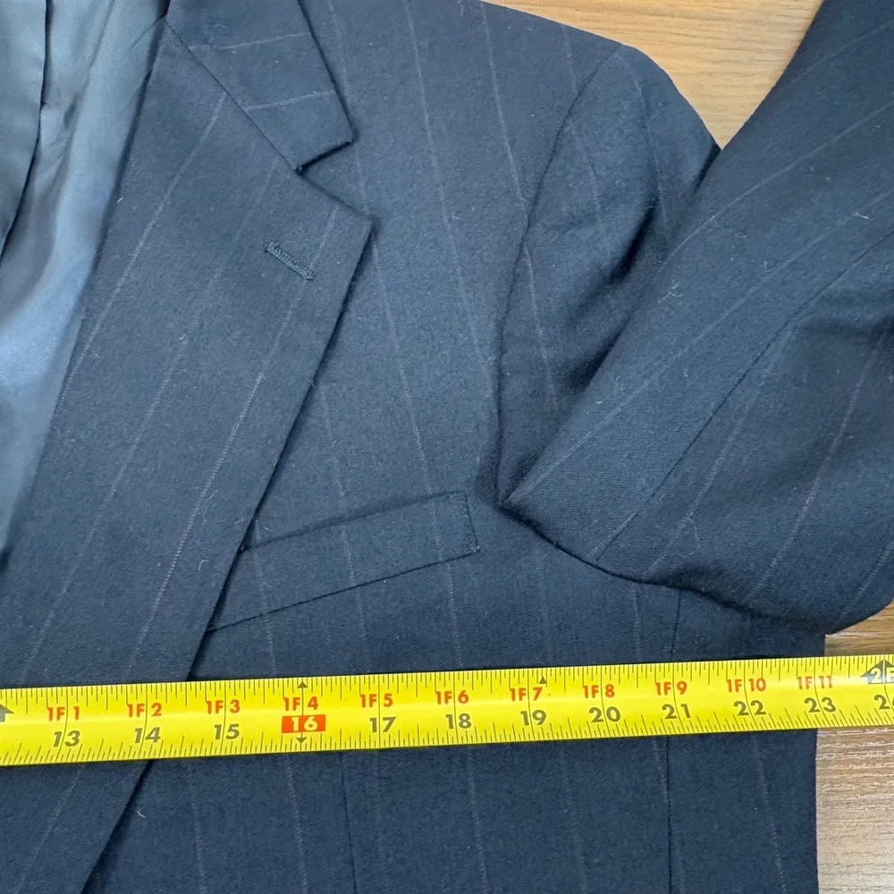 Evan-Picone Mens Navy Blue Pinstripe Pure Wool Blazer Sport Coat 46R Made in USA